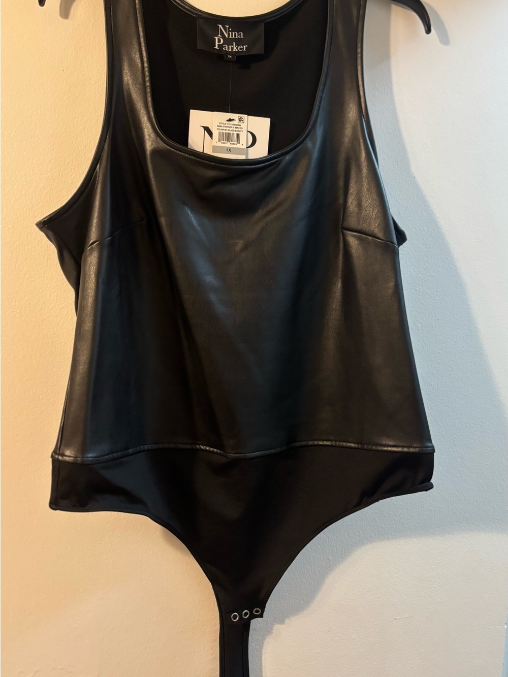 Parker Black Faux Leather Women’s One-Piece Bodysuit size 1X